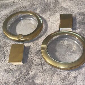 Brass and Glass Vintage Ashtray With Match Holder.